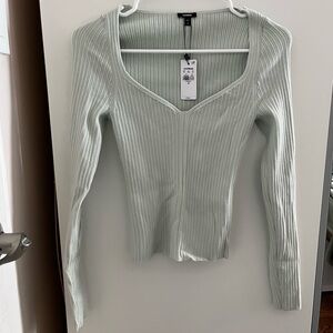 NWT Express Light Green Ribbed Fitted Long Sleeve Blouse